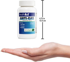 HealthA2Z Gas Relief Softgels pack-2-count box highlights value