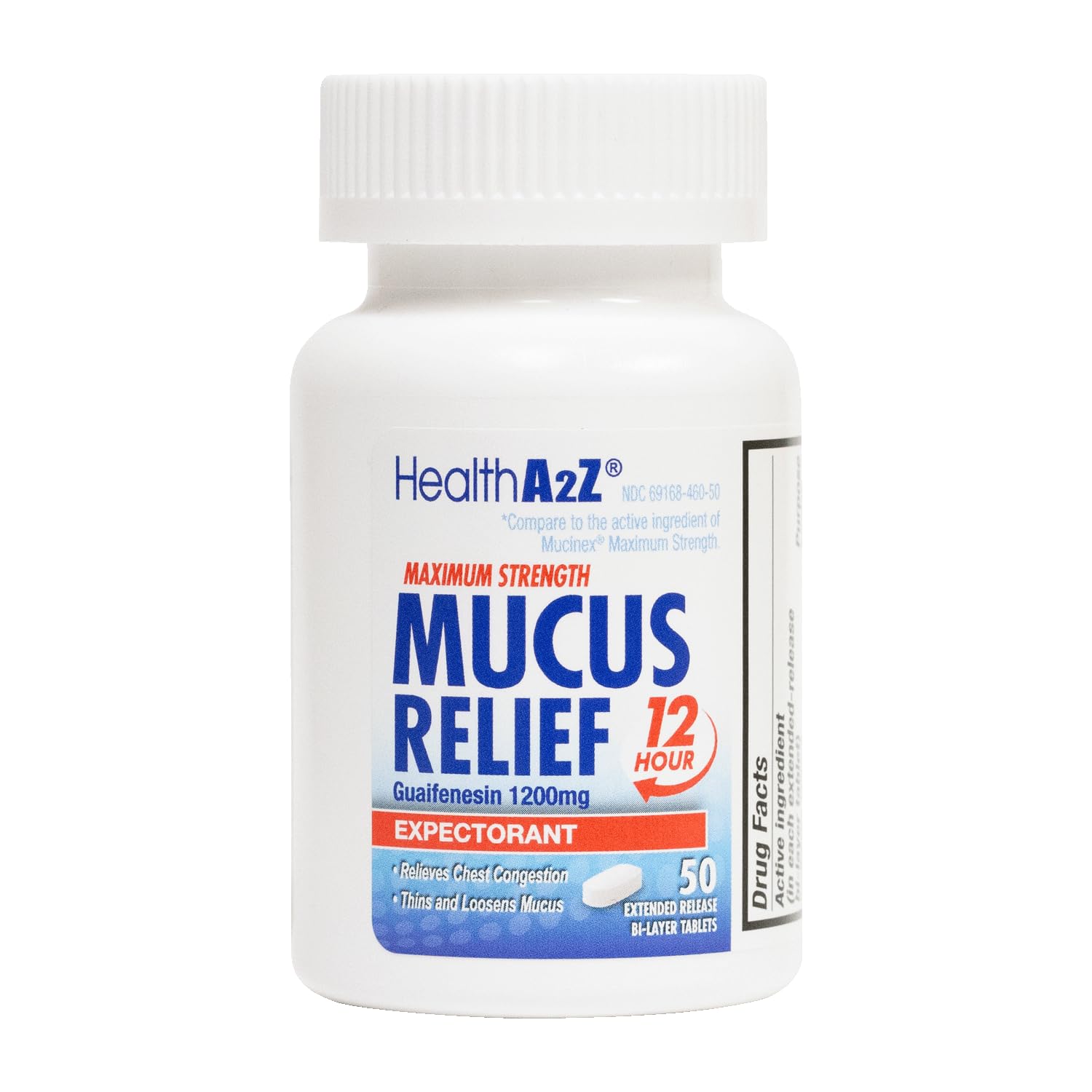HealthA2Z Mucus Relief bottle with 50 tablets