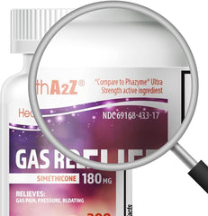 HealthA2Z simethicone 180mg capsule closeup for gentle bloating reduction