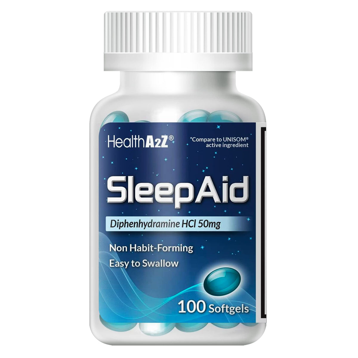 HealthA2Z Sleep Aid softgel bottle front – convenient nightly sleep support option