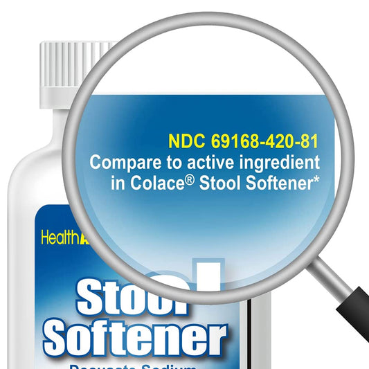 HealthA2Z Stool Softener bottle label shows 100 mg for stool softening