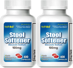 HealthA2Z Stool Softener bottle with red capsules for gentle constipation relief.