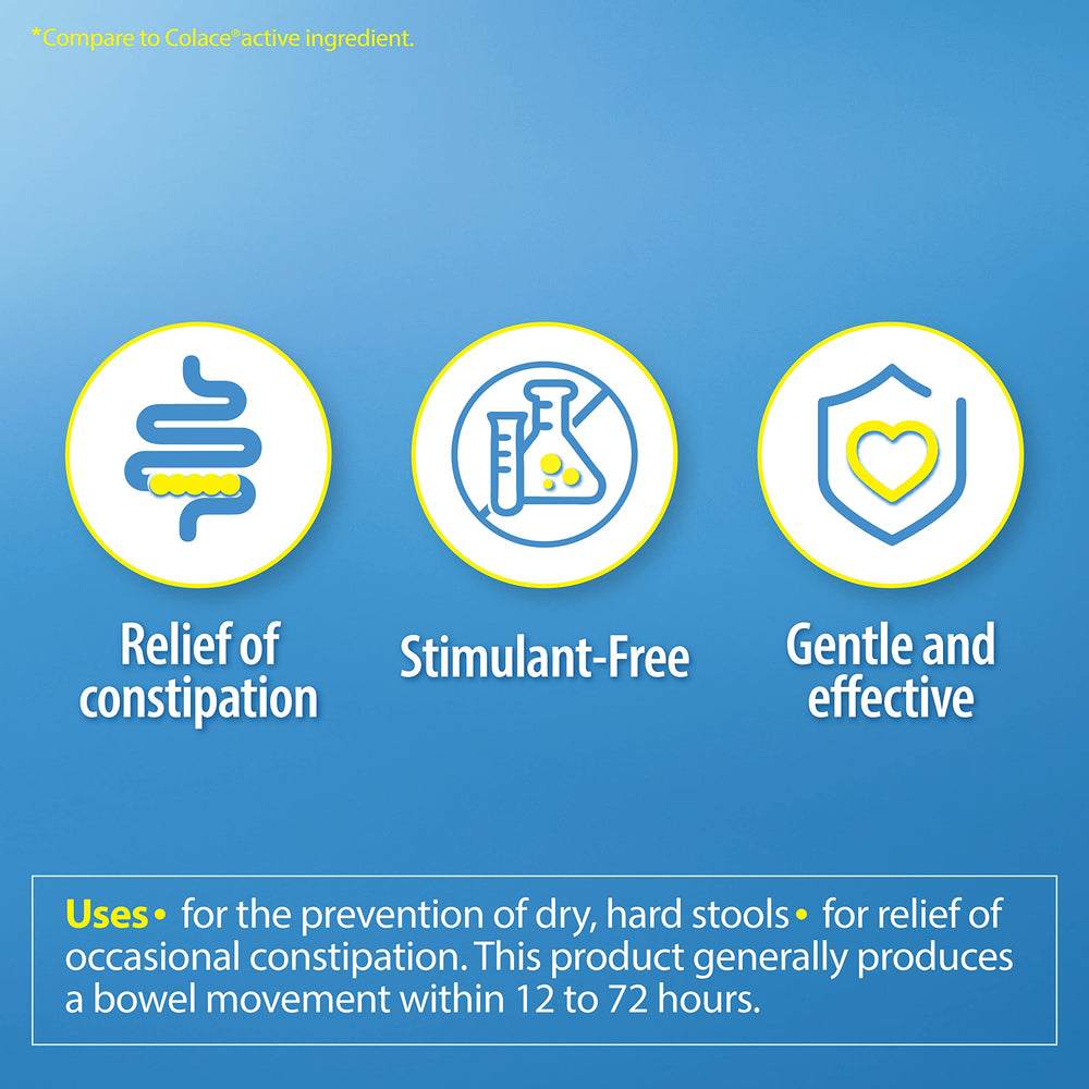 HealthA2Z Stool Softener softgel close-up underscores easy-to-swallow design.