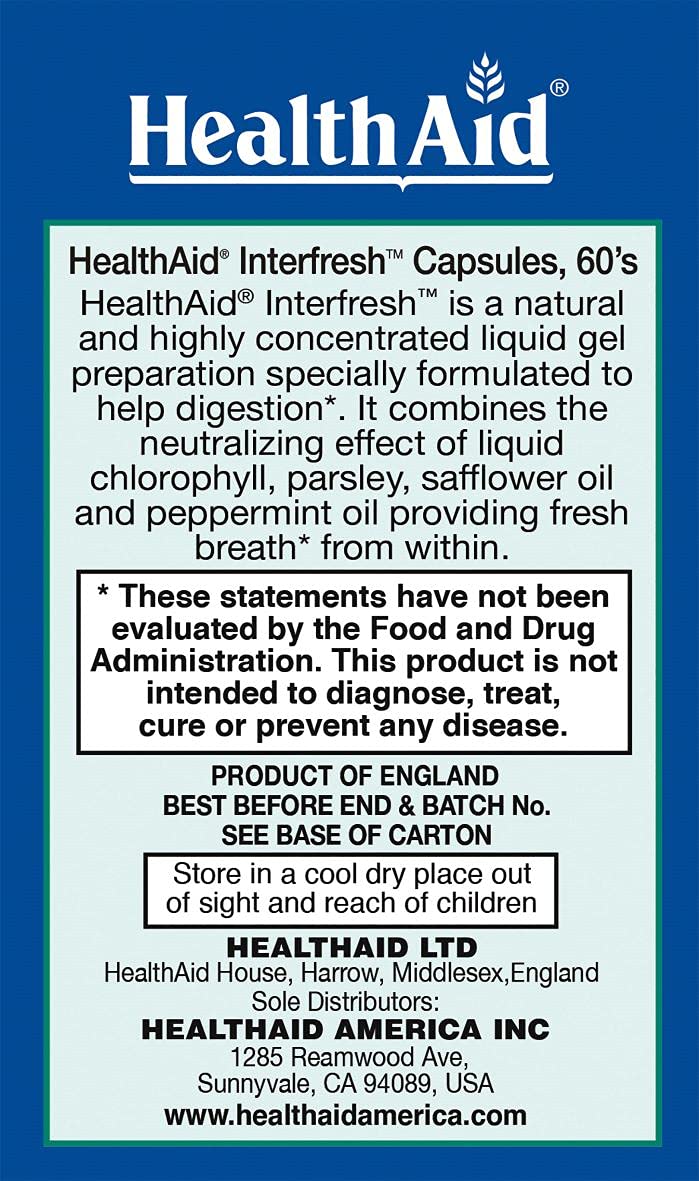 Interfresh capsules highlighting breath and digestion support