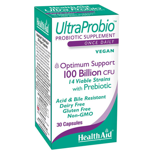 HealthAid UltraProbio bottle front with 100 Billion CFU label
