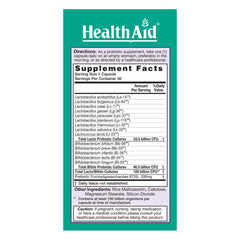 Close-up of HealthAid UltraProbio label showing 100 Billion CFU and 14 strains