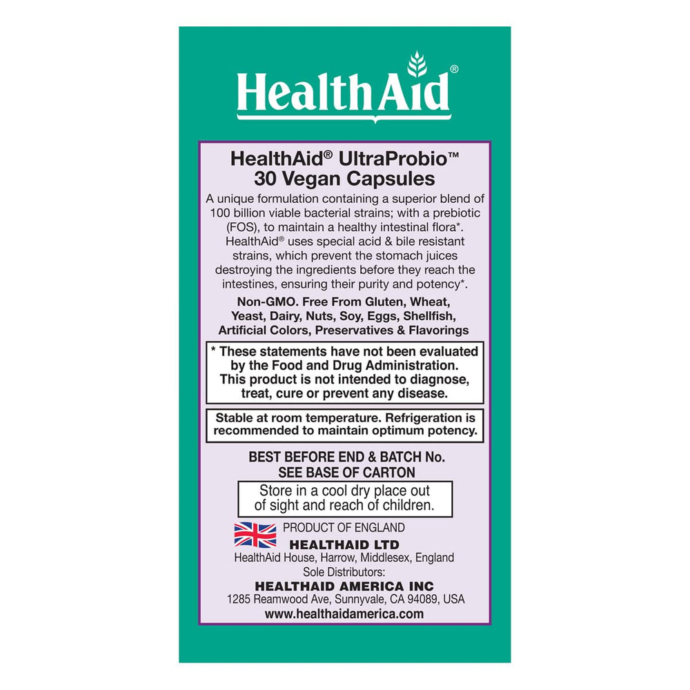 Acid and bile resistant HealthAid UltraProbio probiotic capsules