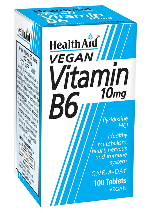 HealthAid Vitamin B6 (Pyridoxine HCl) 10mg bottle – front view
