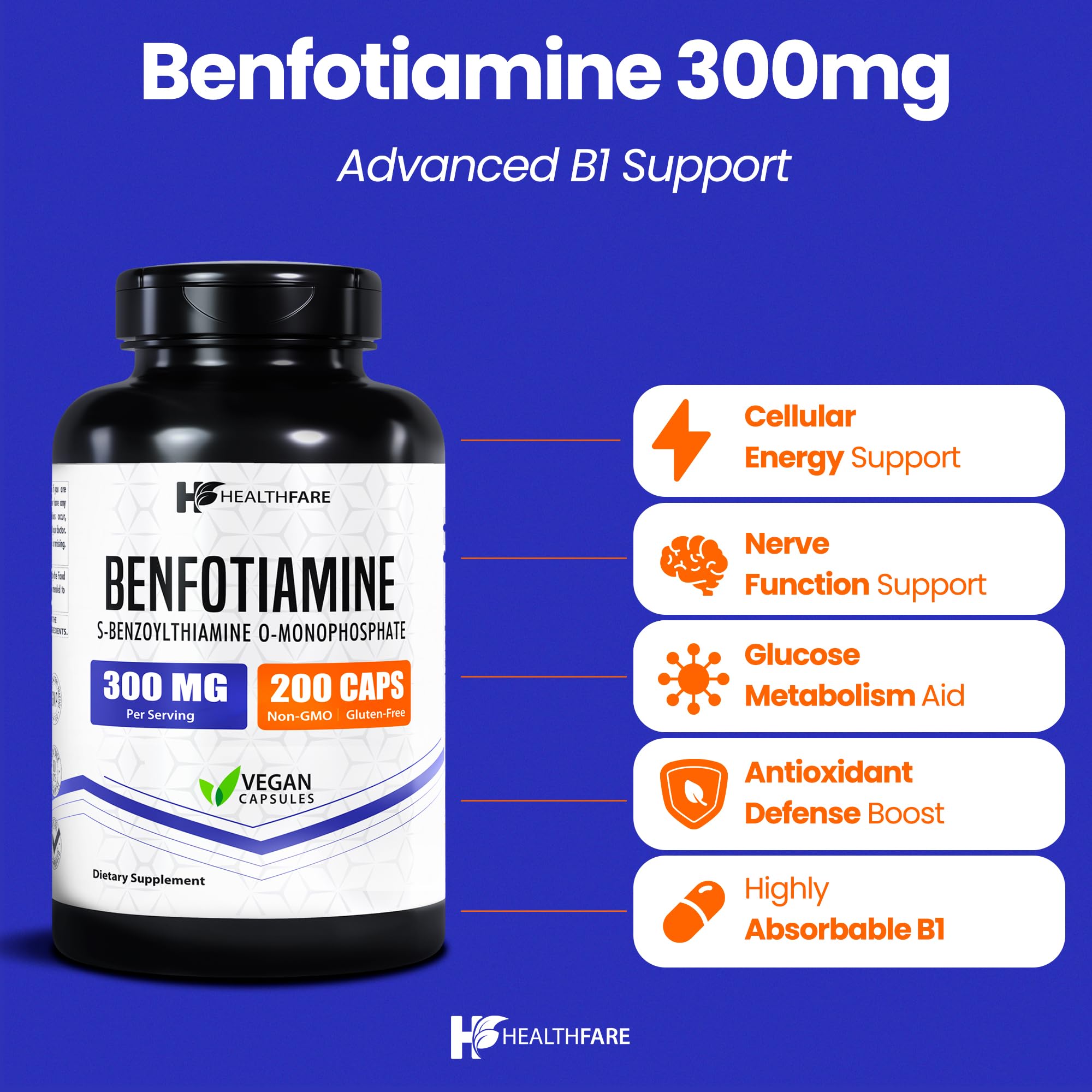 Close-up of Healthfare Benfotiamine 300mg packaging