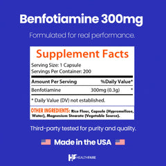 Supplement facts panel of Healthfare Benfotiamine 300mg