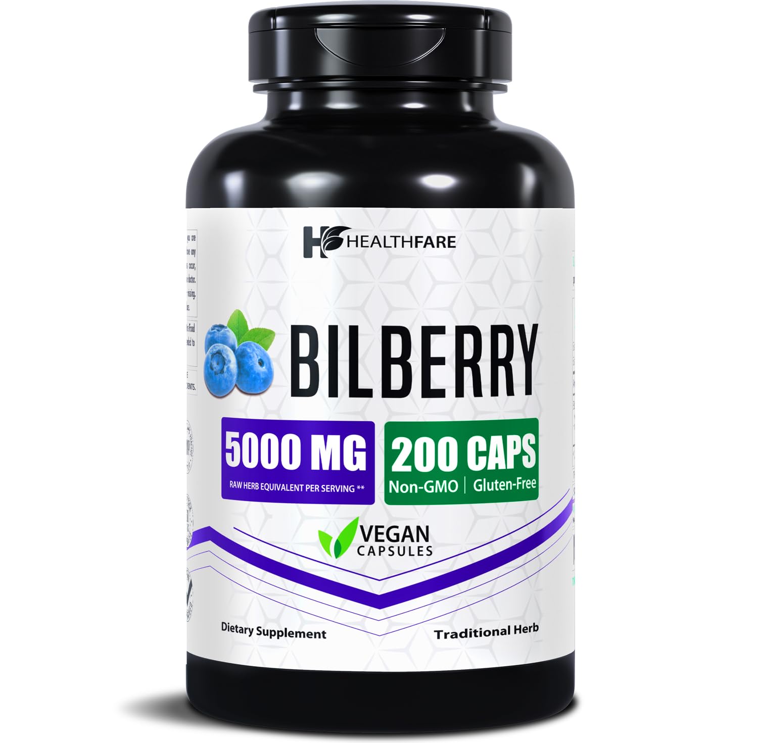 Bilberry eye supplement capsule with 1250mg bilberry extract per serving
