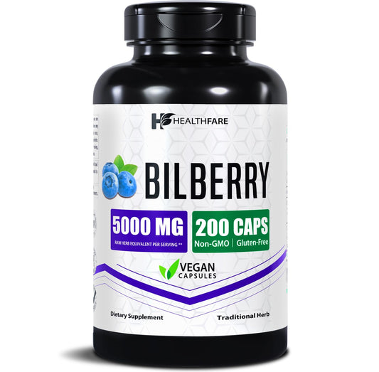 Bilberry eye supplement capsule with 1250mg bilberry extract per serving