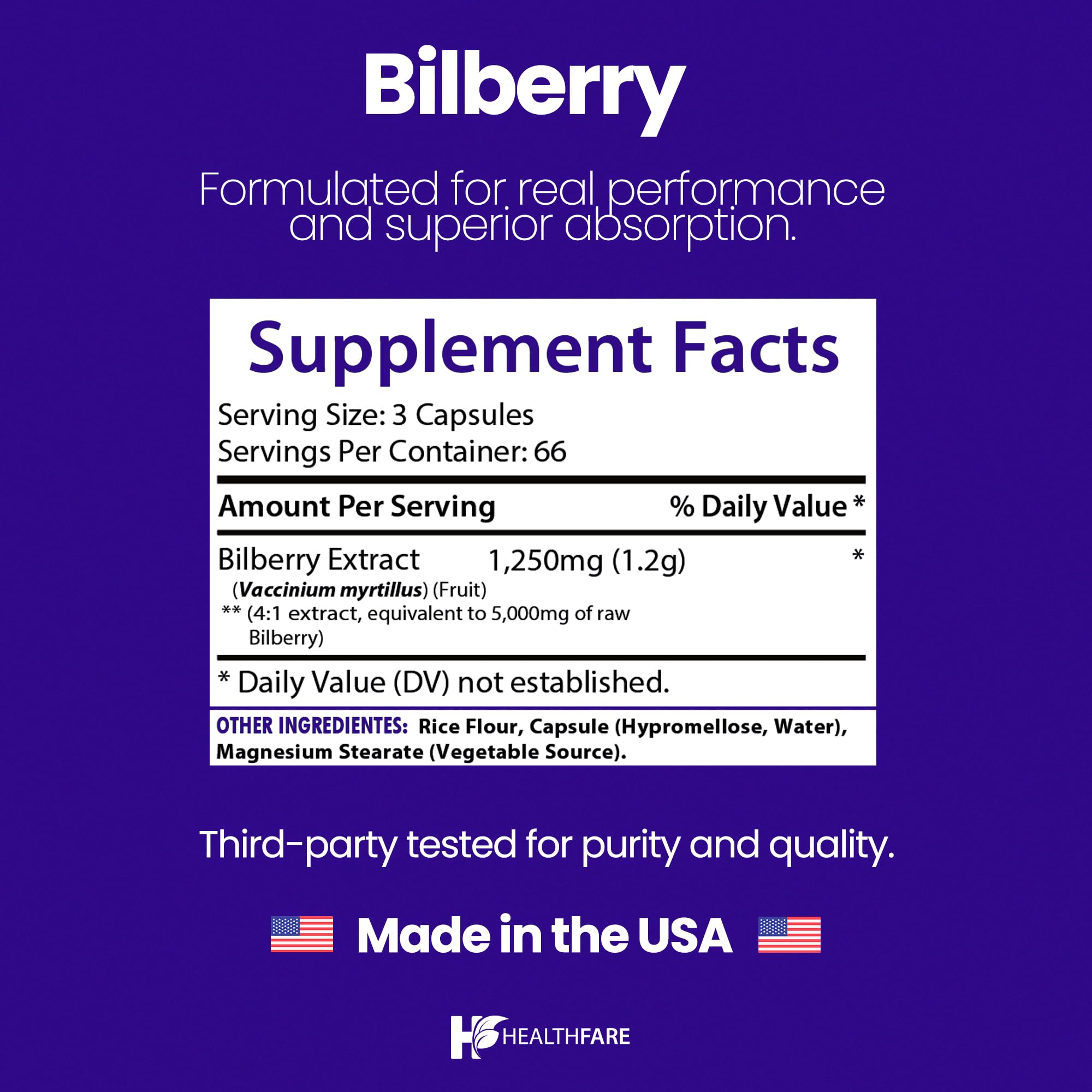 HealthFare Bilberry Eyes Supplement bottle – back label