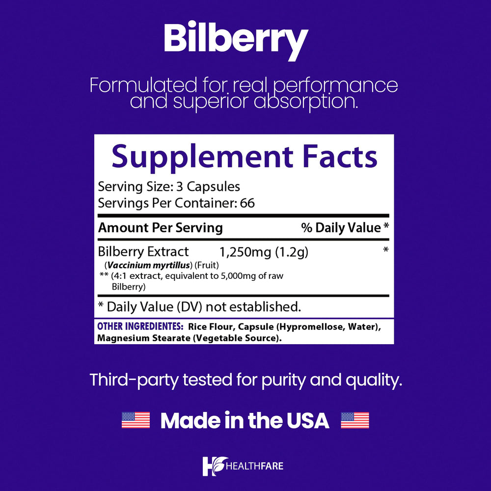 HealthFare Bilberry Eyes Supplement bottle – back label