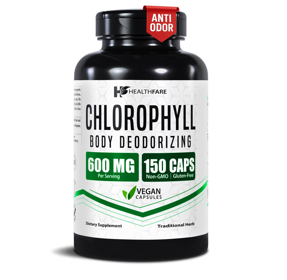 Healthfare Chlorophyll Capsules 600mg bottle – front view