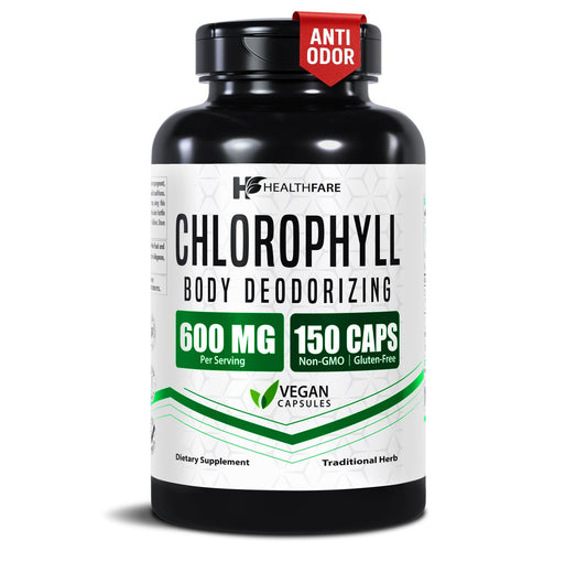 Healthfare Chlorophyll Capsules 600mg bottle – front view