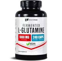HealthFare L Glutamine 1000mg bottle front view – 240 vegan capsules