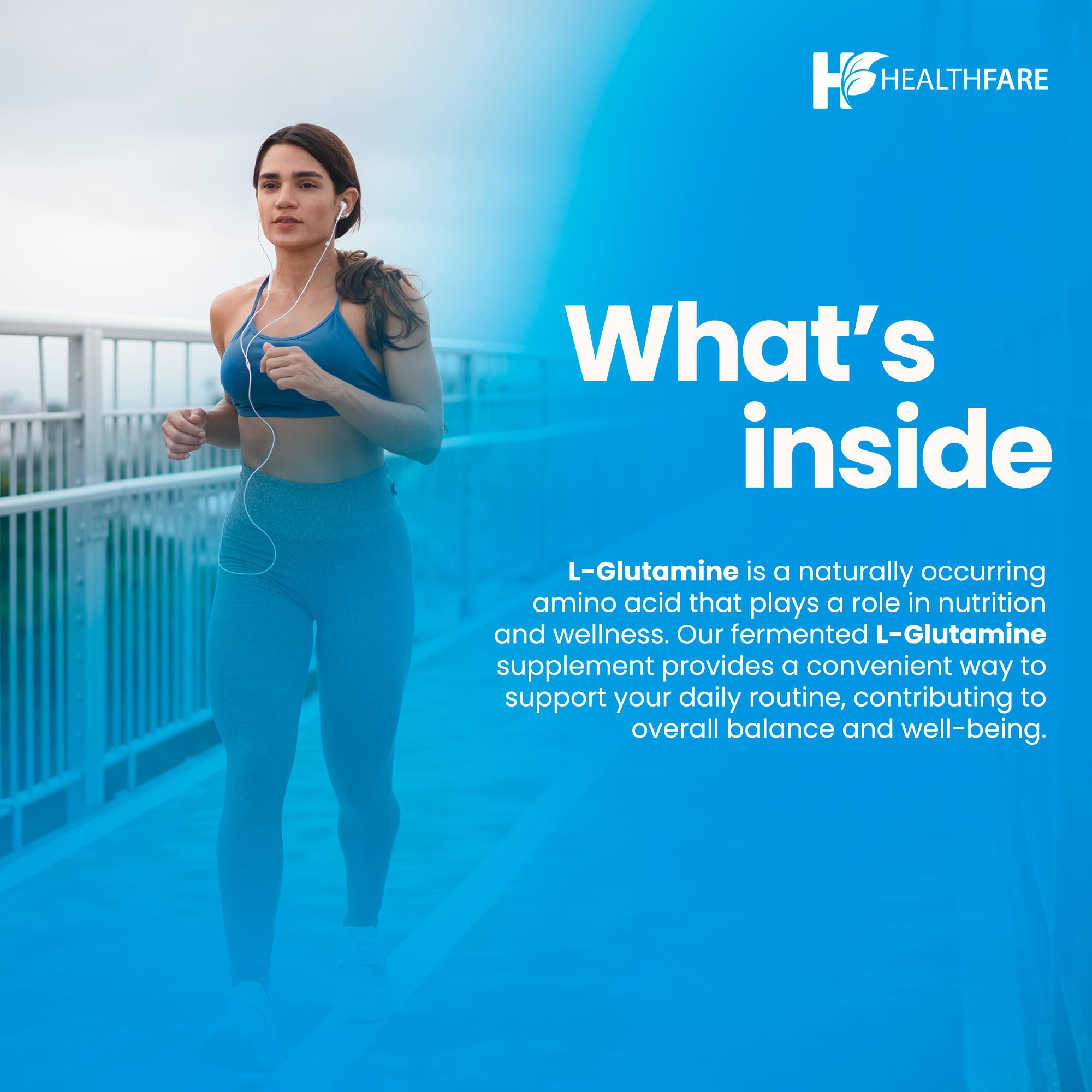 Back label with supplement facts on HealthFare L Glutamine