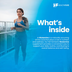 Back label with supplement facts on HealthFare L Glutamine