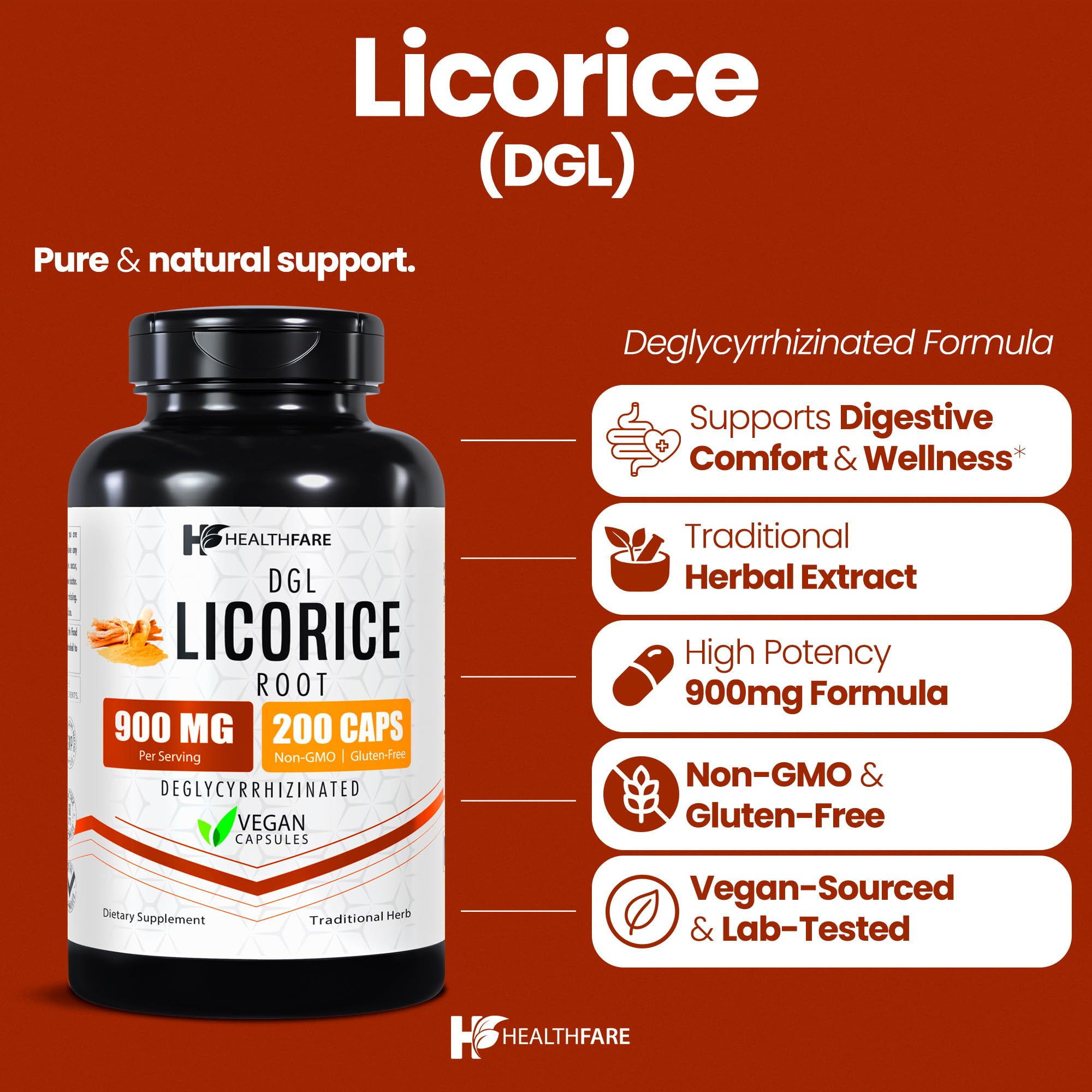 Healthfare Licorice Root Extract 900mg bottle back label with dosage
