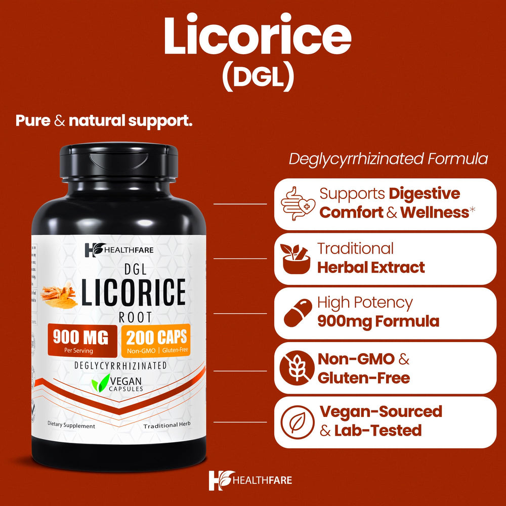 Healthfare Licorice Root Extract 900mg bottle back label with dosage
