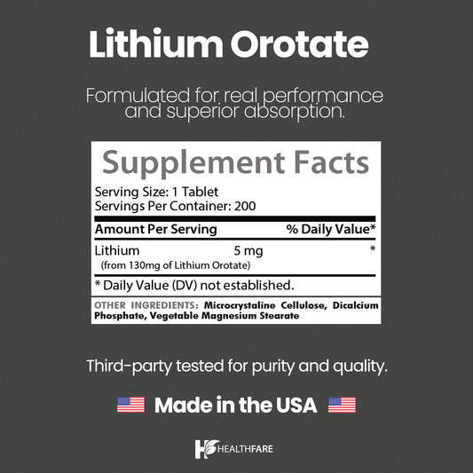 HealthFare Lithium Orotate 130mg bottle label