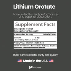 HealthFare Lithium Orotate 130mg bottle label