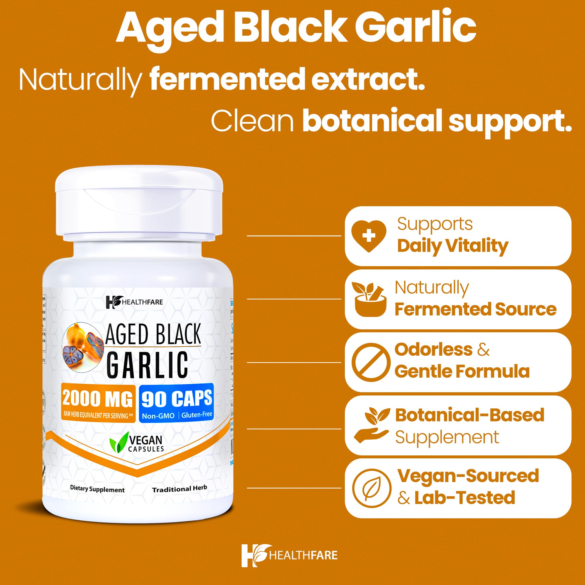 Odorless garlic capsule designed from aged black garlic fermentation.