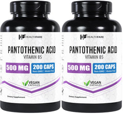 Healthfare Pantothenic Acid 500mg bottle with 200 vegan capsules