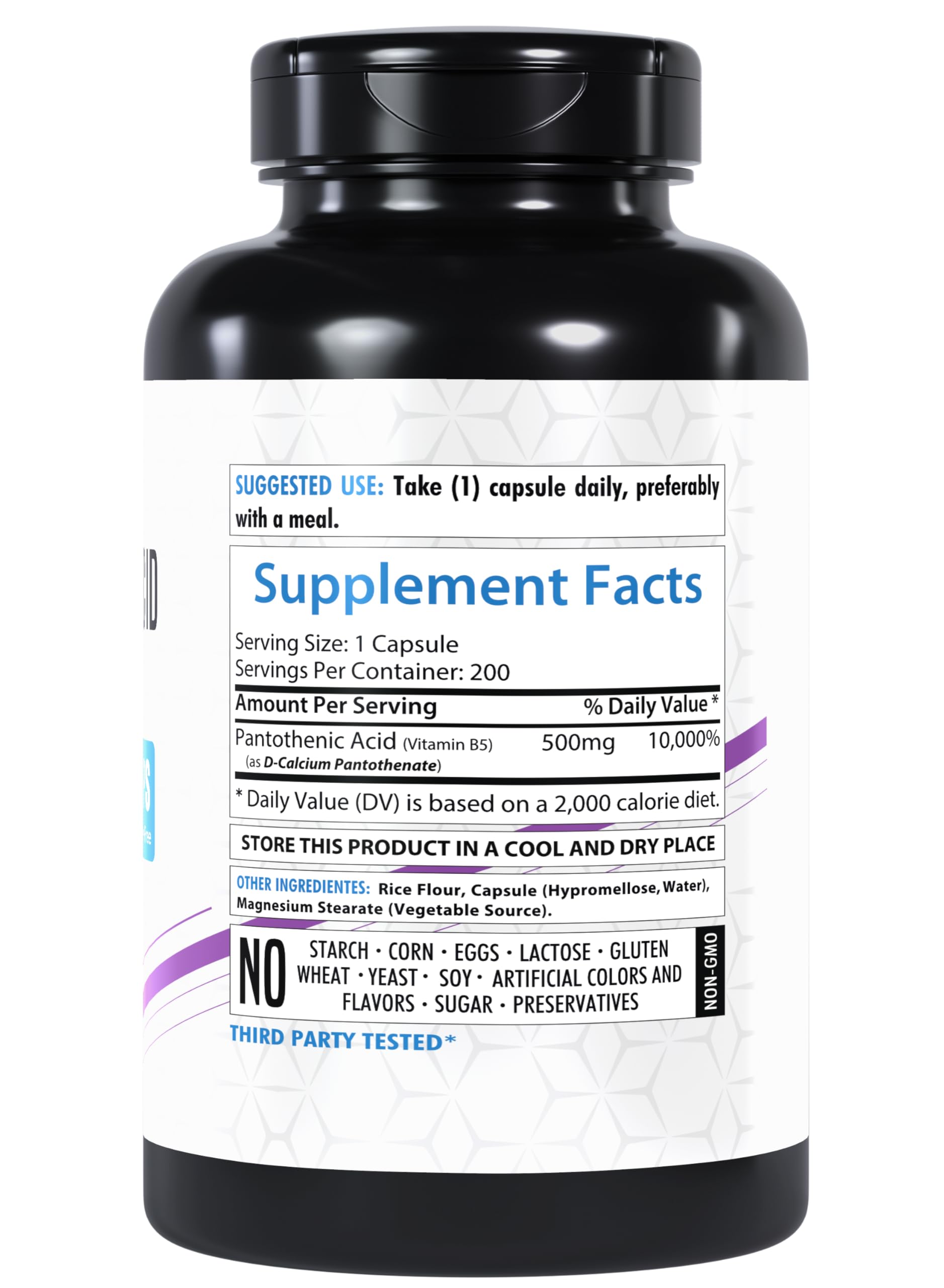 Close-up of pantothenic acid 500mg capsules