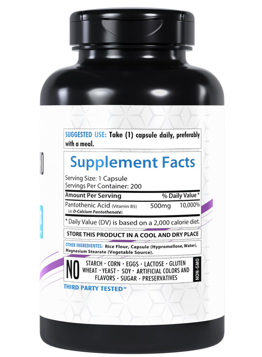 Close-up of pantothenic acid 500mg capsules