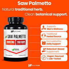 Close-up of Healthfare Saw Palmetto capsules