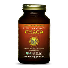 HealthForce Chaga powder bottle front view, 70 g