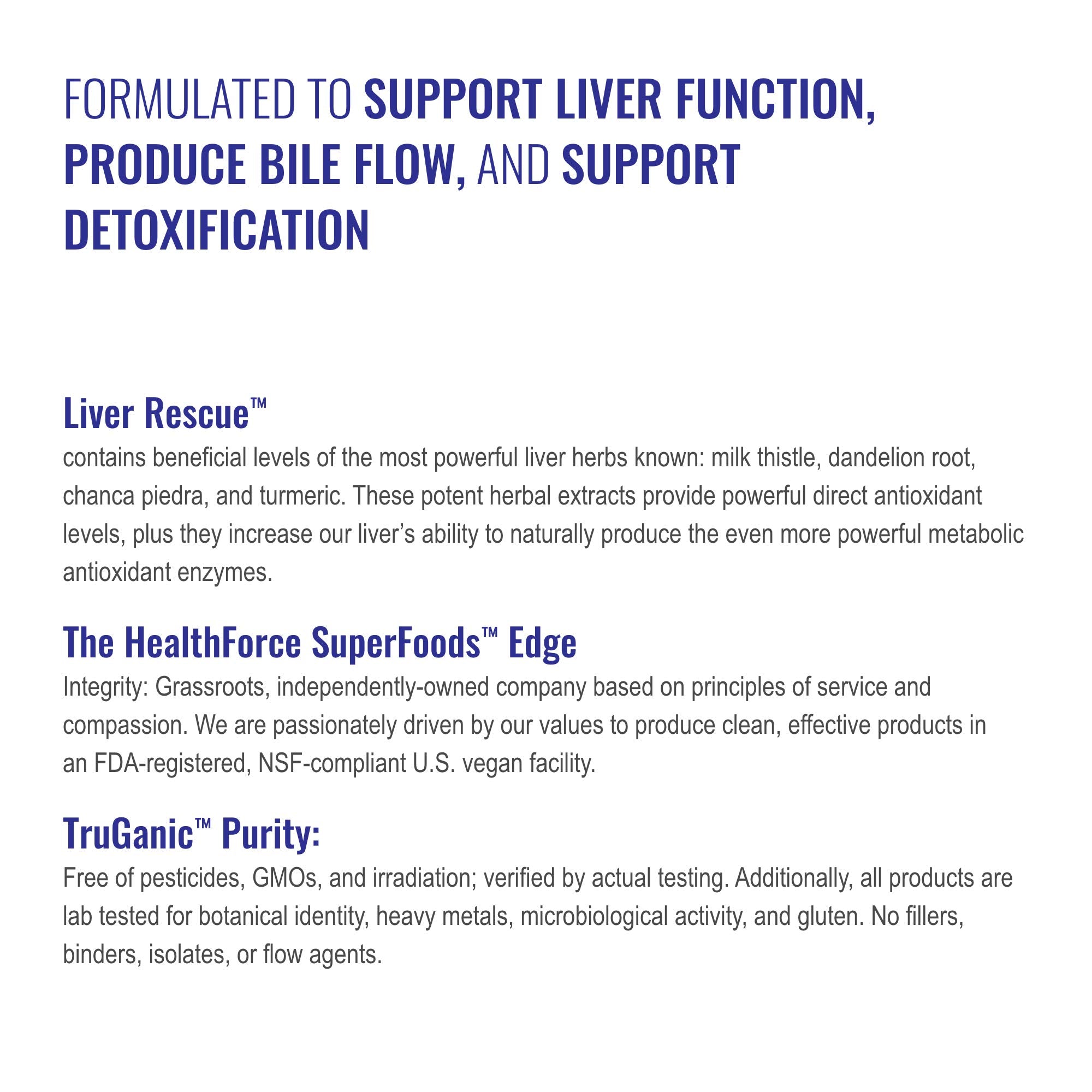 HealthForce Liver Rescue label detailing vegan, kosher, and gluten-free certifications