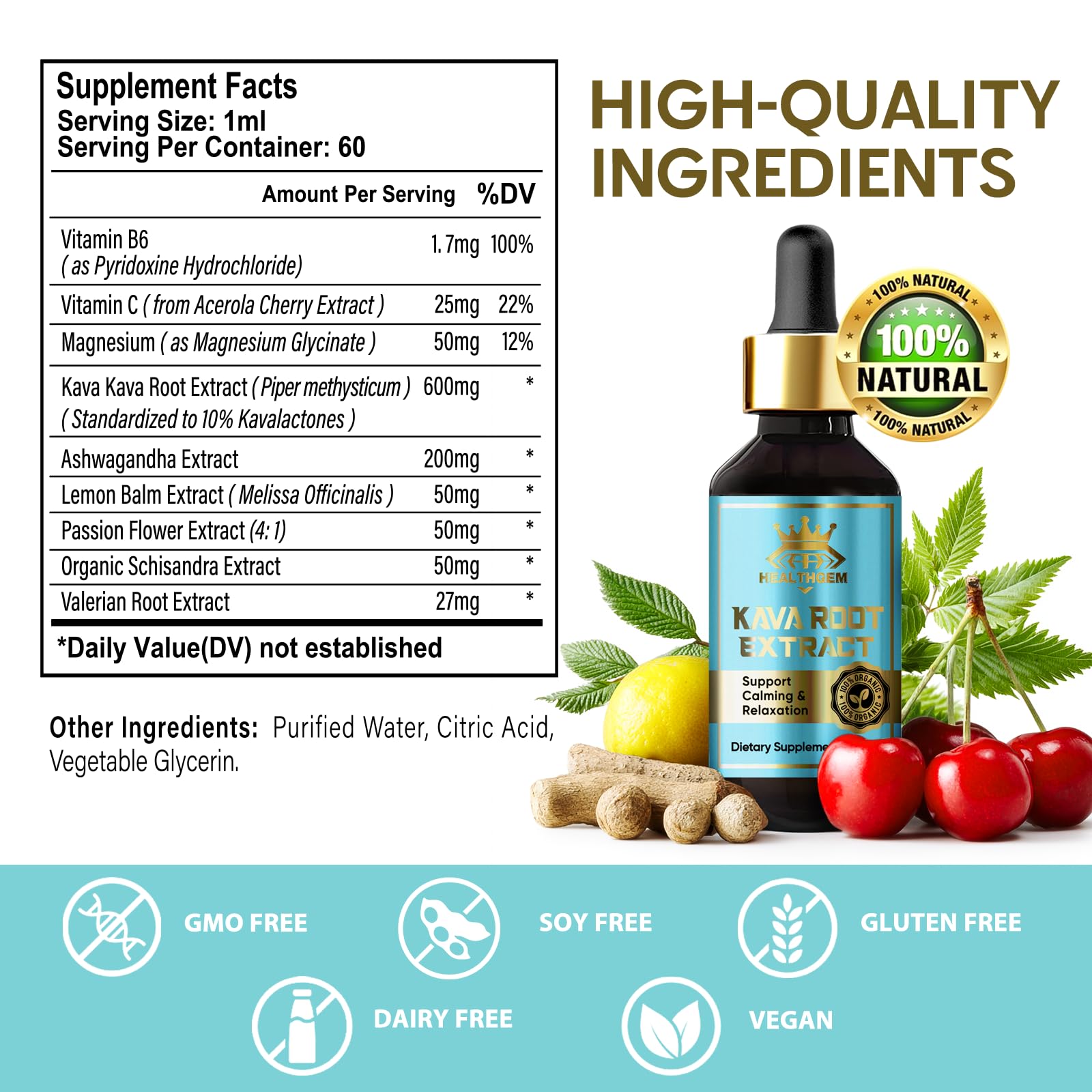 Kava Kava Drops bottle with 2.0 Fl Oz label