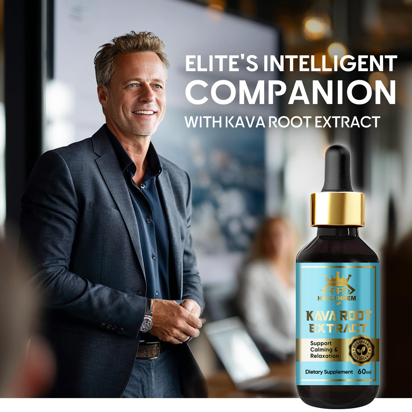 Lifestyle image featuring Kava Kava Drops with herbal backdrop