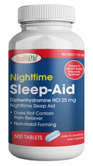 HealthLFE HealthPharma Nighttime Sleep-Aid bottle with blue cap supports peaceful sleep.