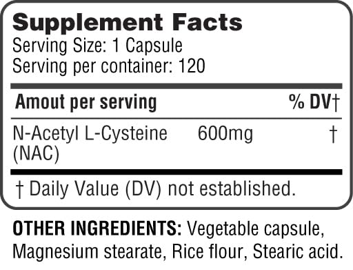 Third-party lab tested NAC 600mg supplement bottle