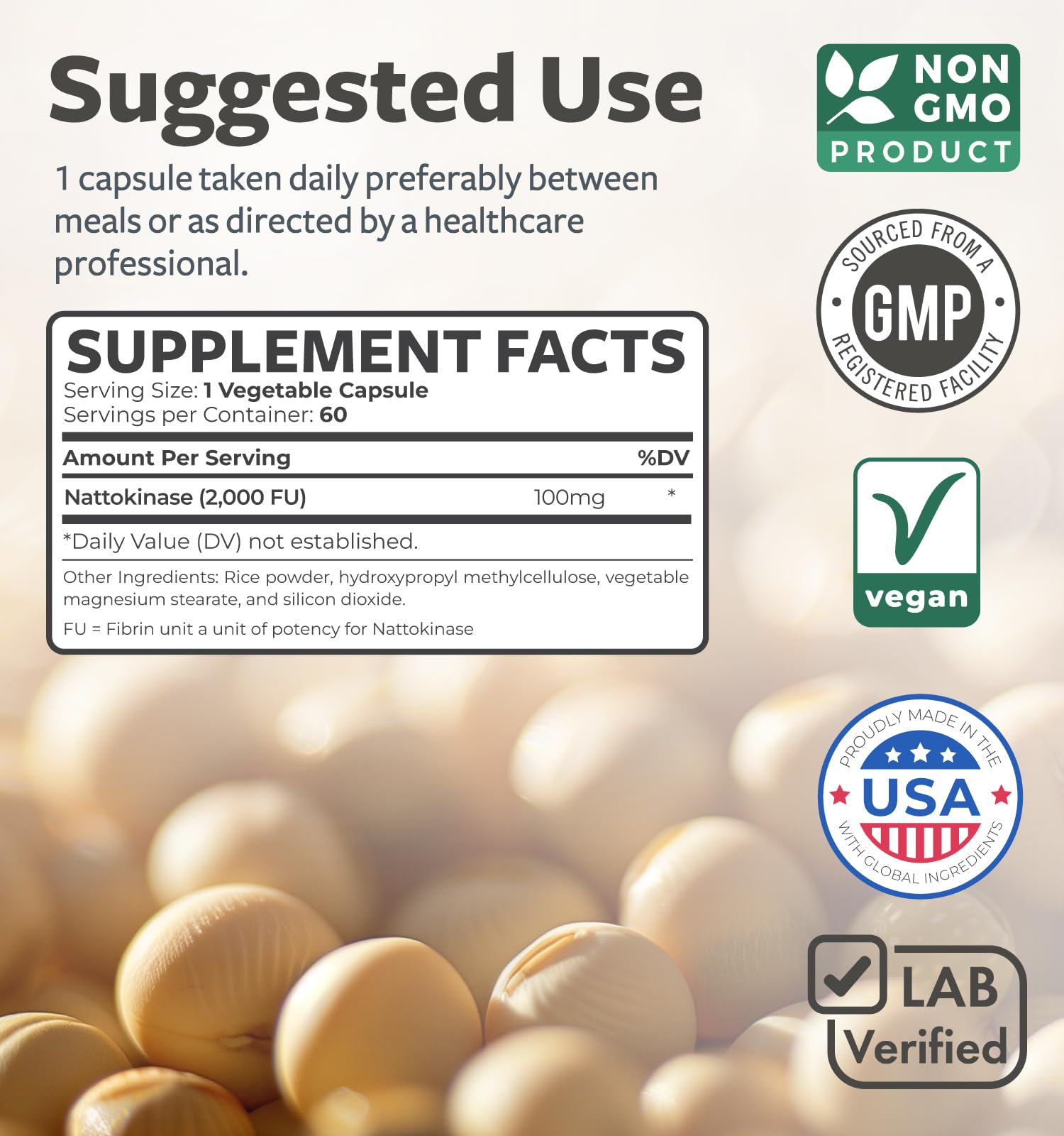 60 vegan Natto capsules bottle front view