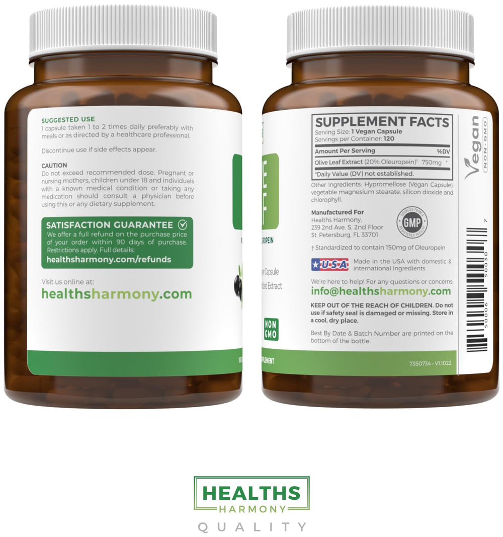 Healths Harmony packaging for olive leaf extract