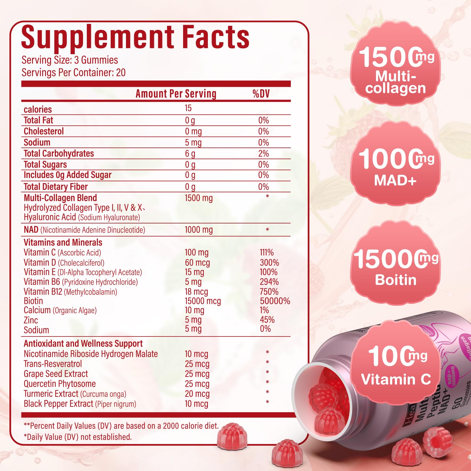 Packaging showing NAD 1000mg content and collagen ingredients