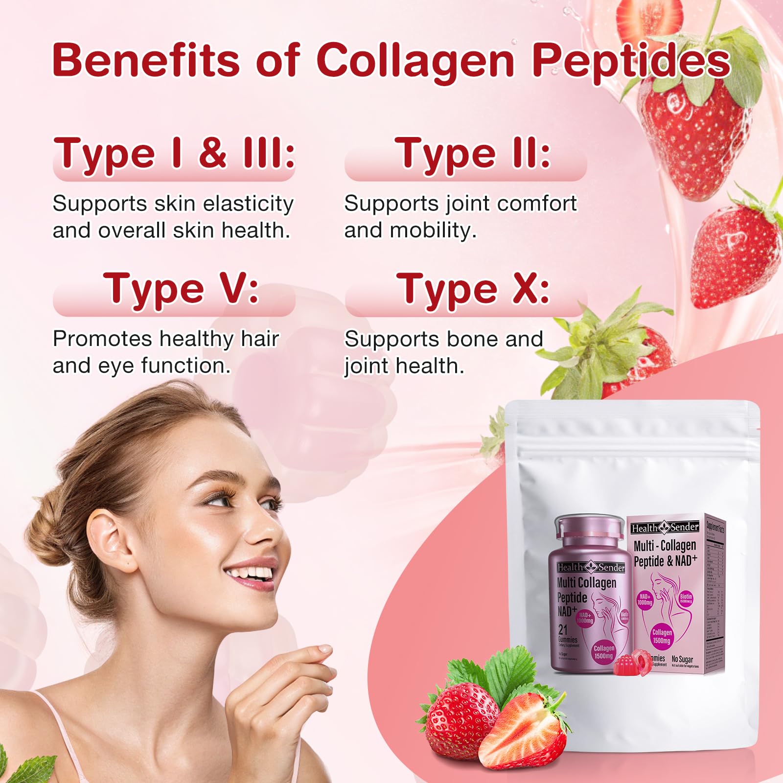 Gummy texture highlighting hydrolyzed collagen types I II III V X