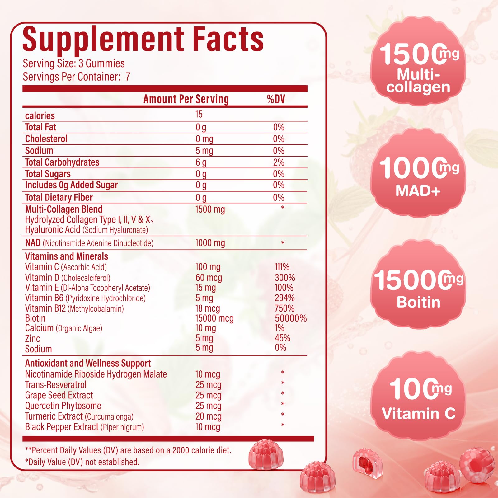 Nutrition label showing 1500mg collagen per serving