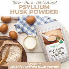 Organic certification label on Healthworks psyllium husk powder
