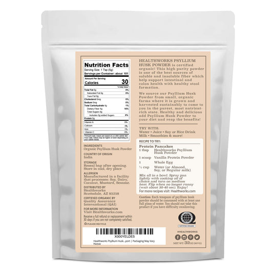Back label with ingredients and certifications