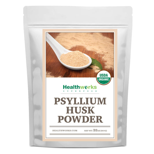 Front view of Healthworks Organic Psyllium Husk Powder 32 oz
