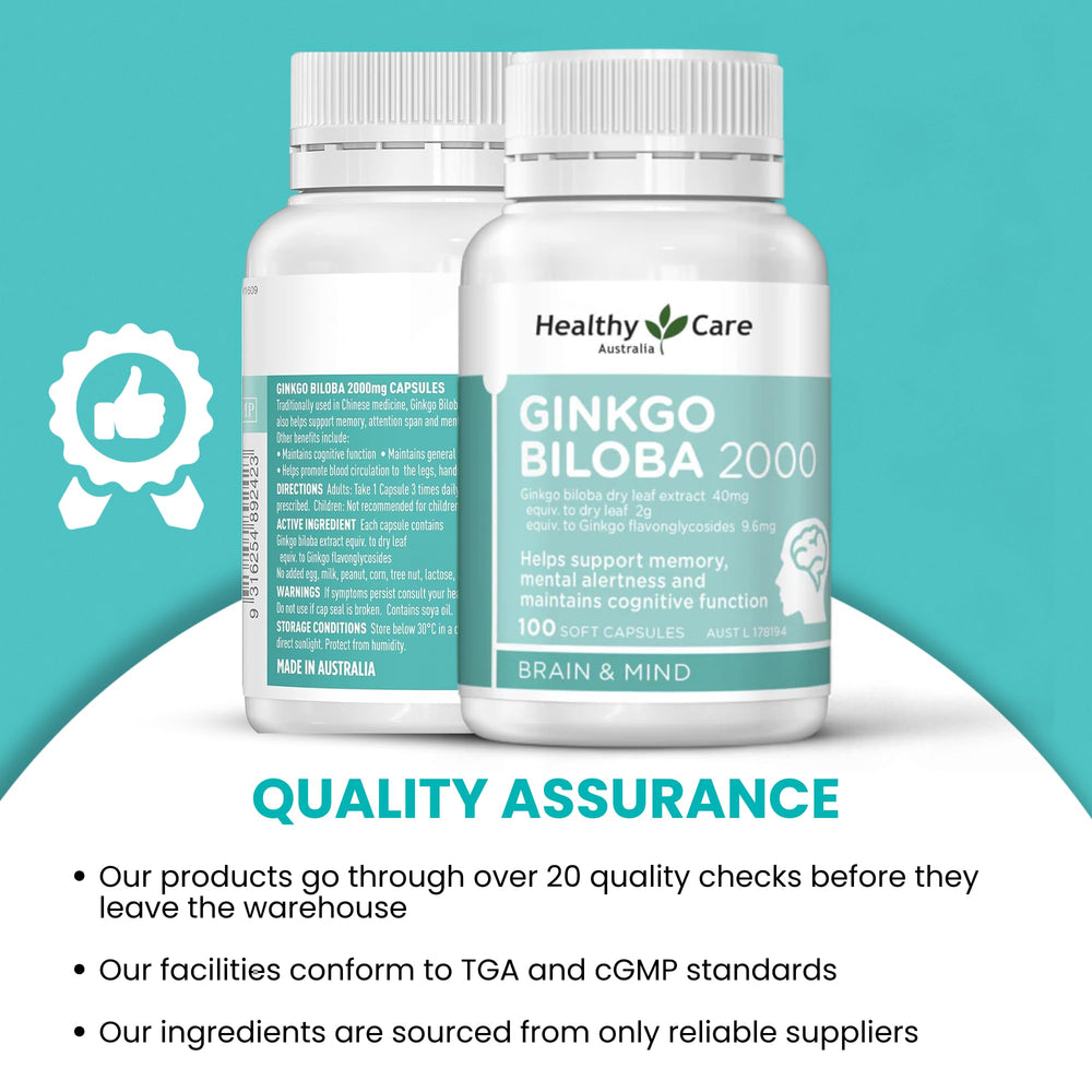 Lifestyle image of Healthy Care Ginkgo Biloba bottle on a shelf