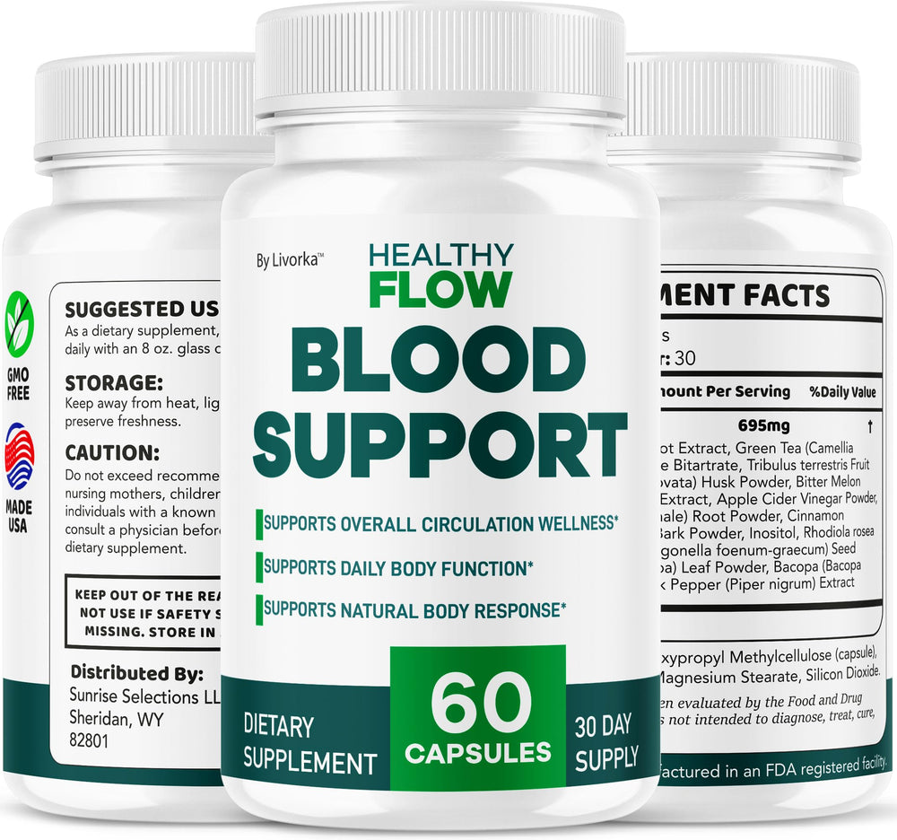 Healthy Flow branding and product label on bottle