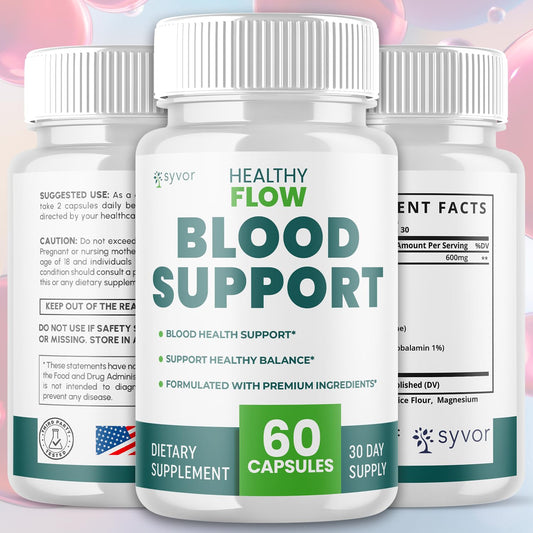 Close-up of Healthy Flow Blood Support Capsules bottle label