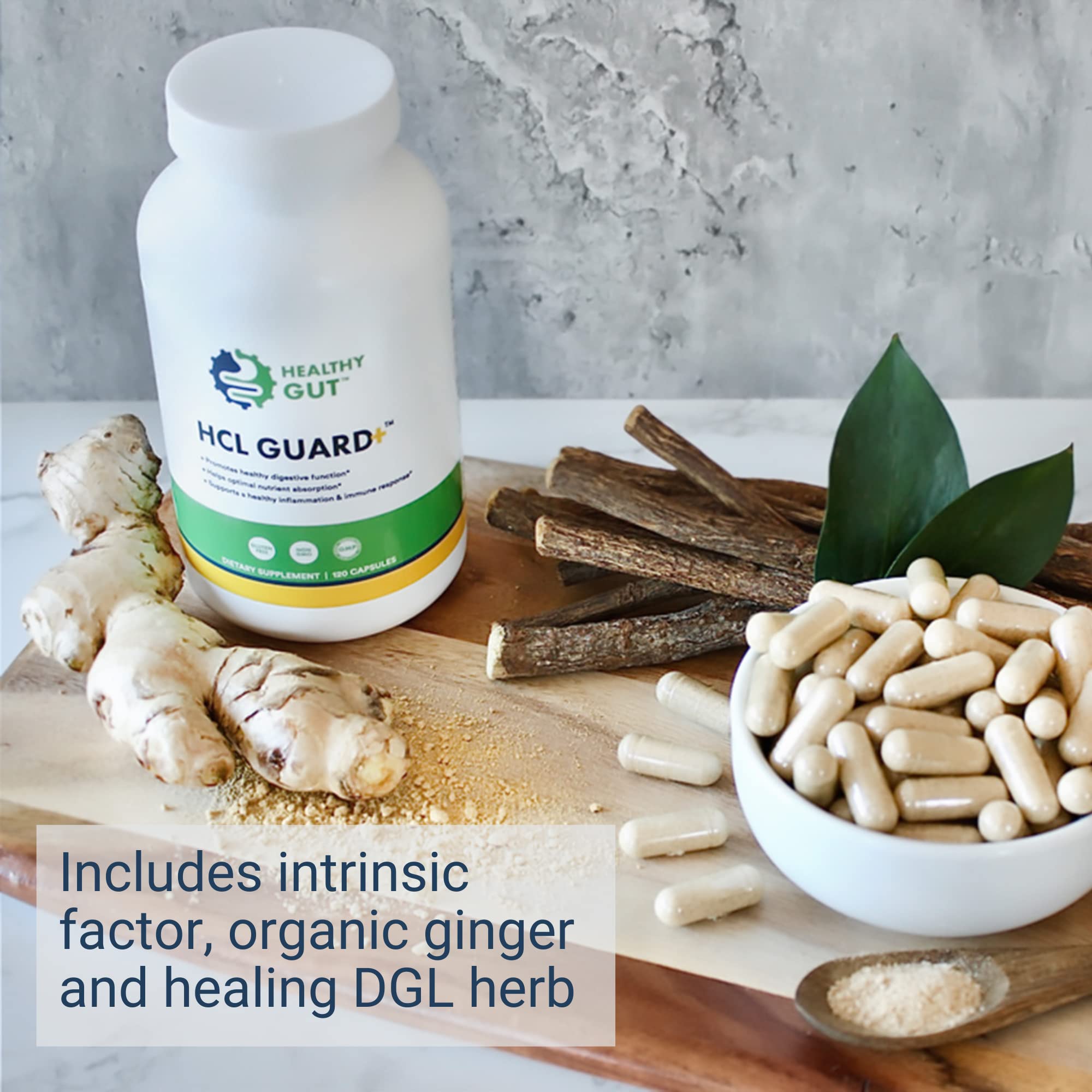 Healthy Gut HCL Guard DGL licorice extract image conveys soothing digestive lining support